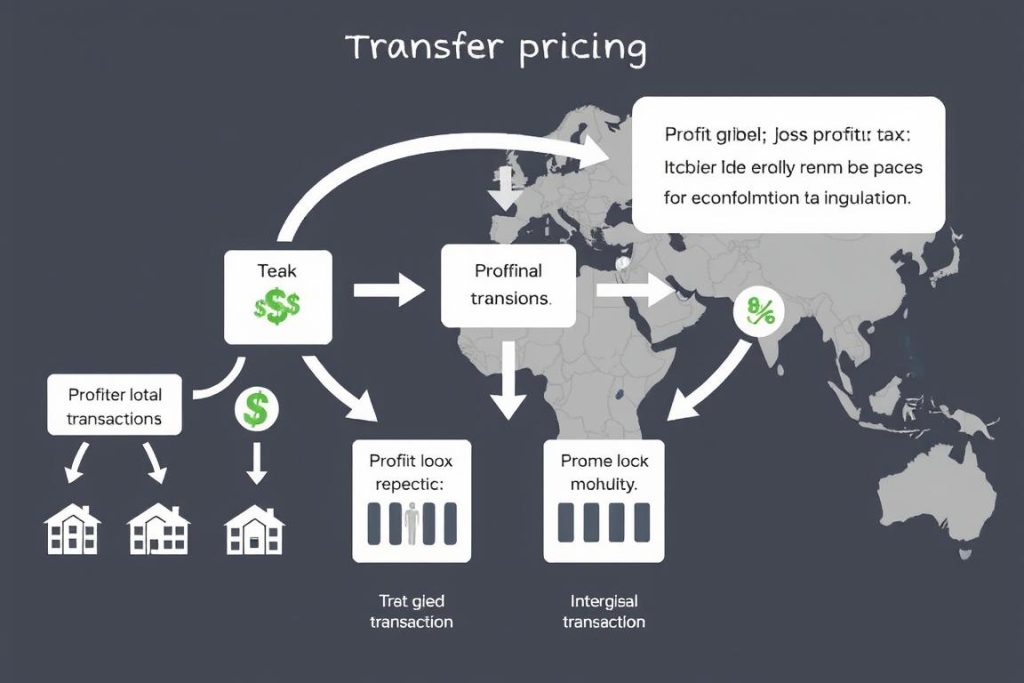 Transfer pricing diagram showing how multinational businesses shift profits between countries to minimize tax liability Transfer pricing diagram showing how multinational businesses shift profits between countries to minimize tax liability