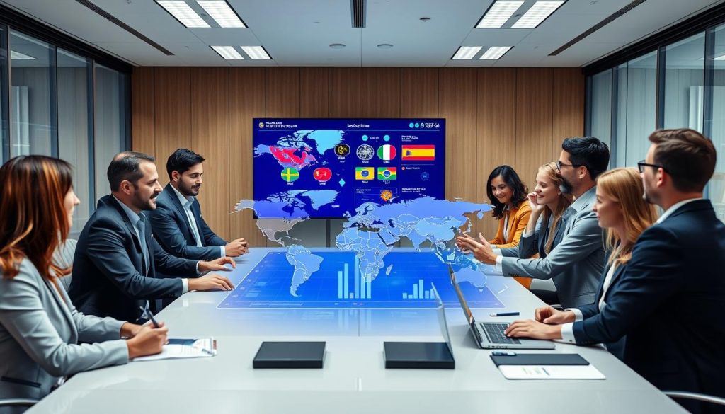 Global business team collaborating on multinational expansion strategy Global business team collaborating on multinational expansion strategy